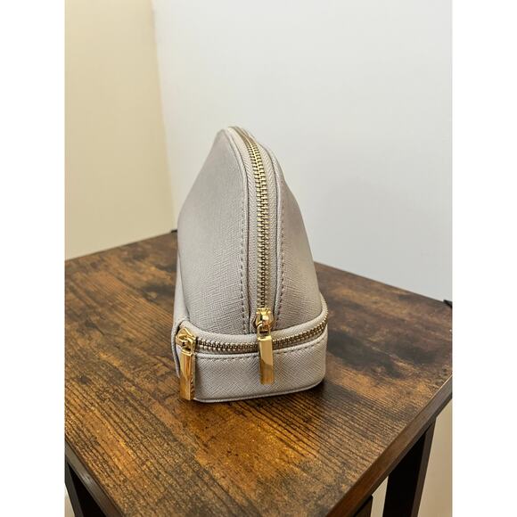 Stackers Taupe Faux Leather 2 Zipper Compartments Cosmetic Makeup Travel Bag - Picture 3 of 11